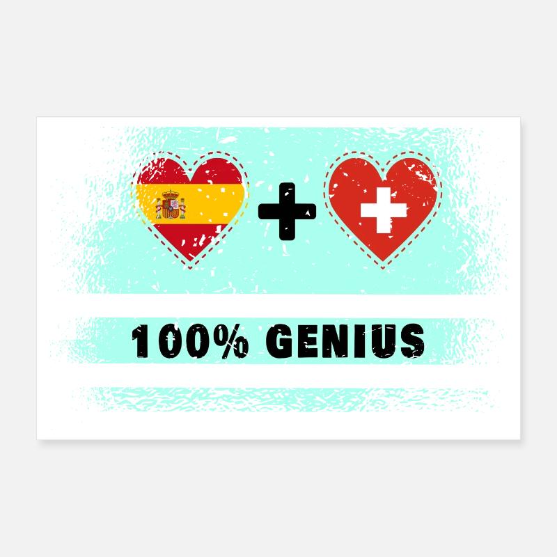 Espagne et Suisse 100% drapeau génie Poster 30 x 20 cm
