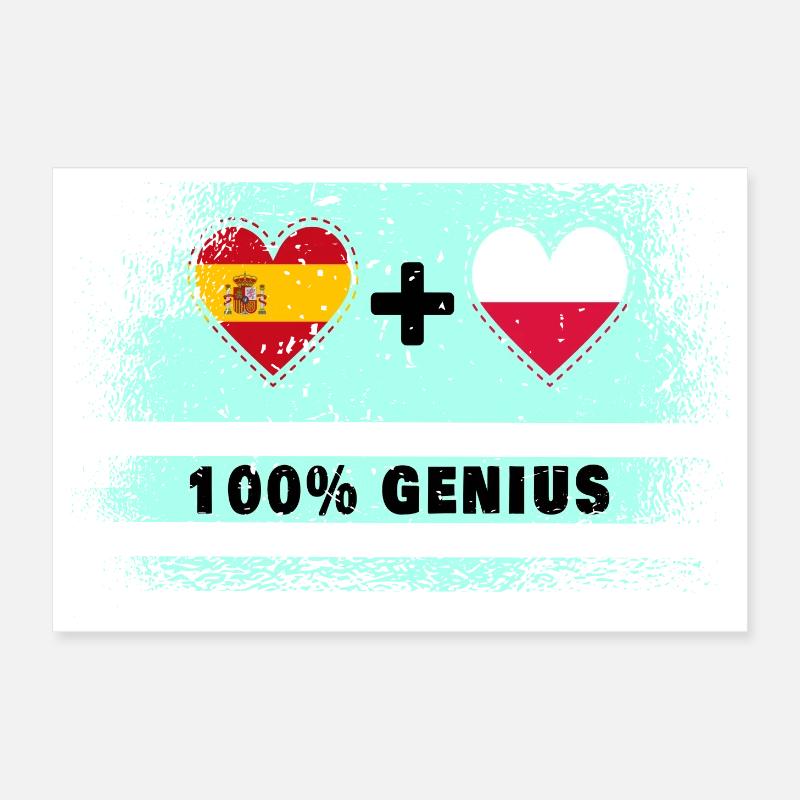 Spain and Poland flag 100% genius Poster 12" x 8" (30x20 cm)