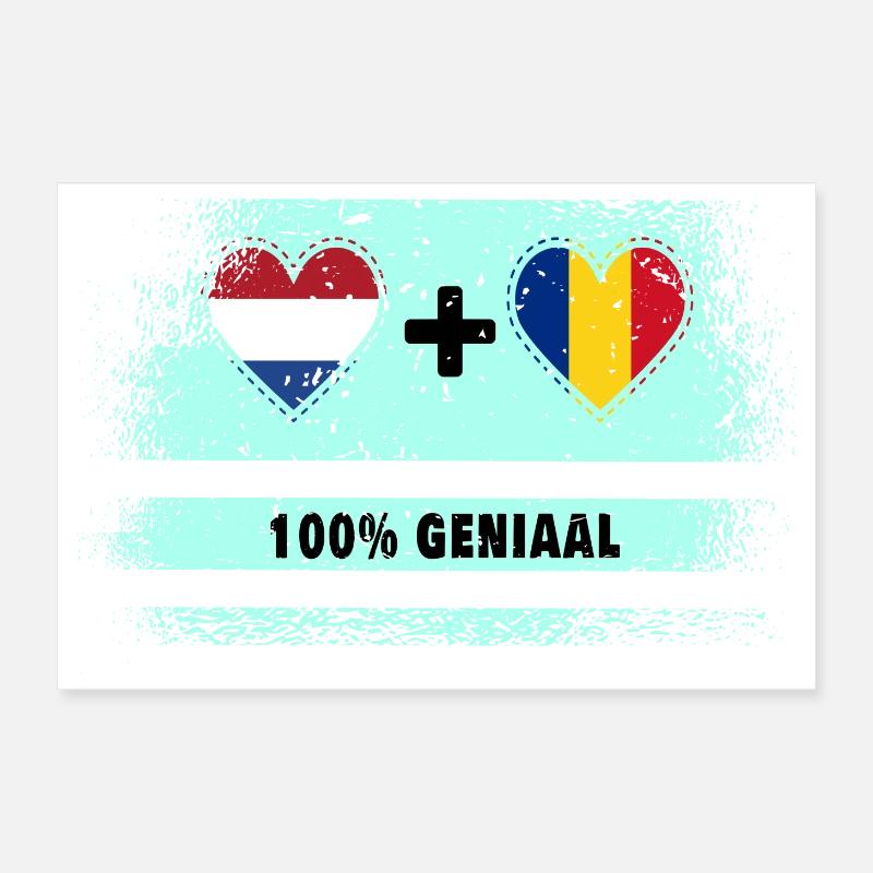 Roumanie et Pays-Bas Drapeau 100% Genius Poster 30 x 20 cm