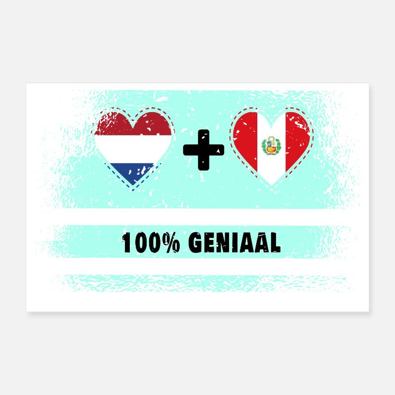 Pérou et Pays-Bas Drapeau 100% Genius Poster 30 x 20 cm