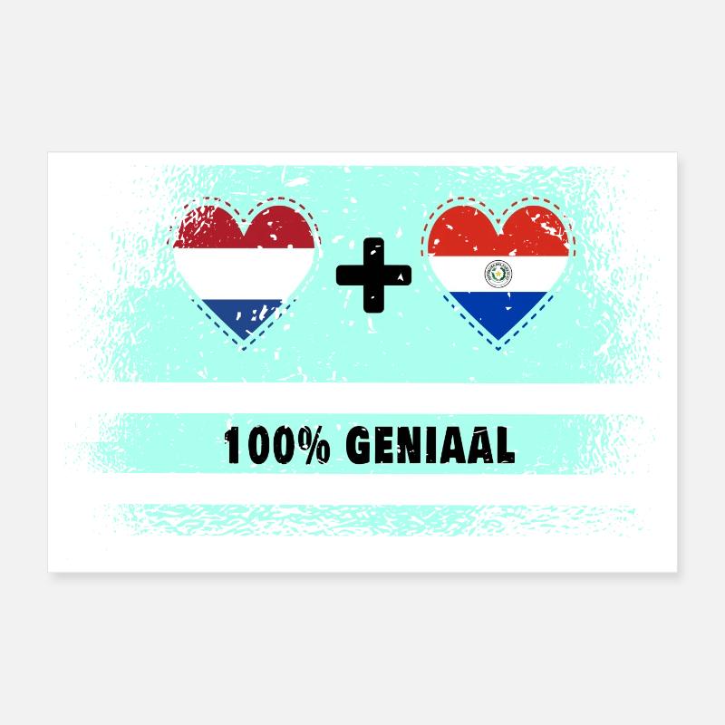 Drapeau 100% Genius du Paraguay et des Pays-Bas Poster 30 x 20 cm