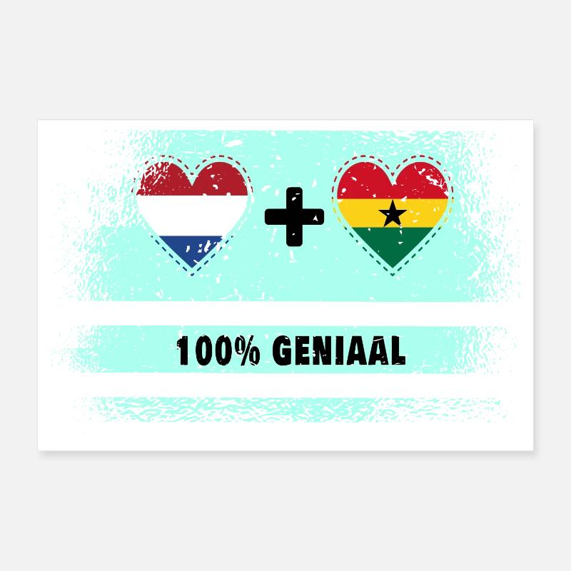 Drapeau 100% Genius du Ghana et des Pays-Bas Poster 30 x 20 cm