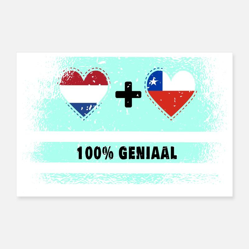 Drapeau 100% Genius du Chili et des Pays-Bas Poster 30 x 20 cm
