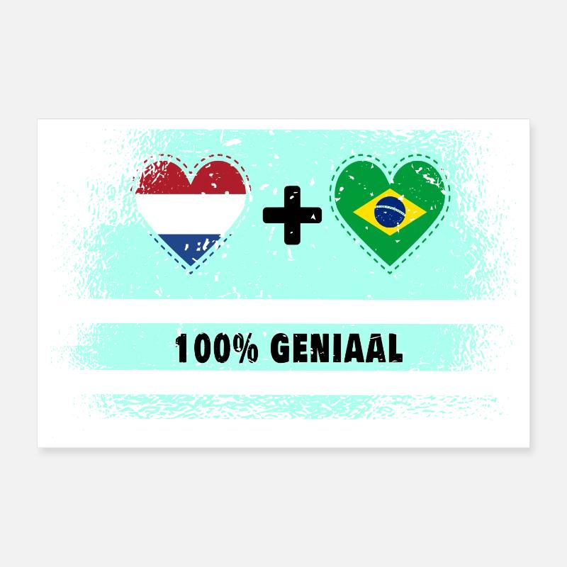 Brésil et Pays-Bas Drapeau 100% Genius Poster 30 x 20 cm