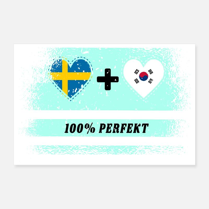 Corée du Sud et Suède 100% Parfait / Cadeau - Poster 30 x 20 cm - blanc