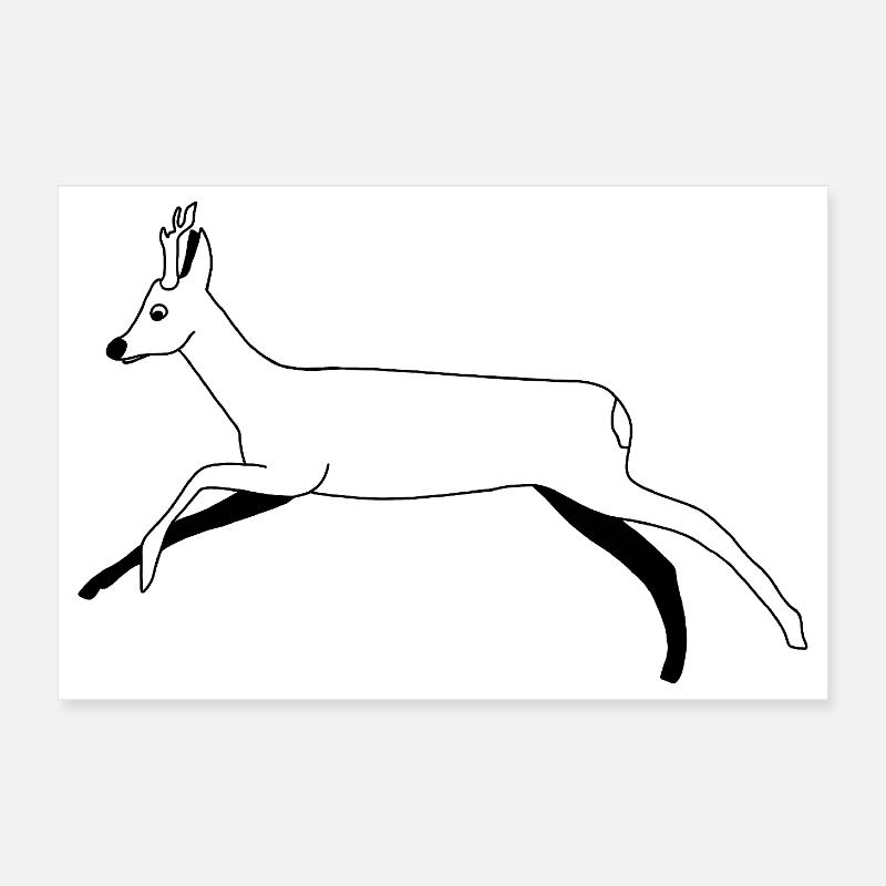 Deer / Roebuck - black and white graphic - Poster 12" x 8" (30x20 cm) - white