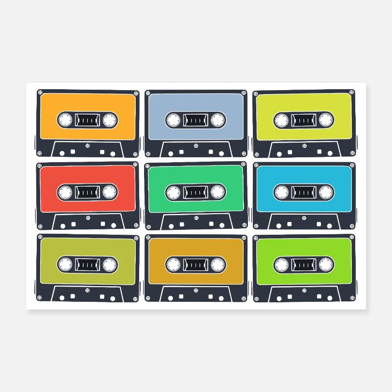Cassettes rétro en couleur Poster 30 x 20 cm