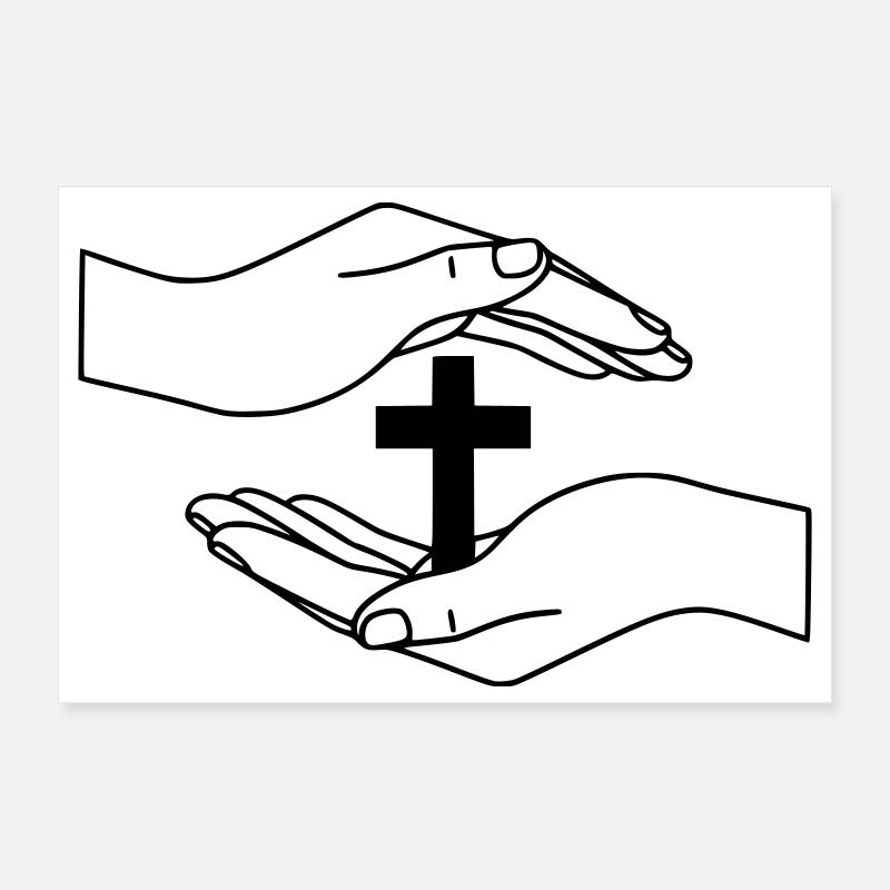 Hands Holding Cross Protection Faith Vector Poster 12" x 8" (30x20 cm)