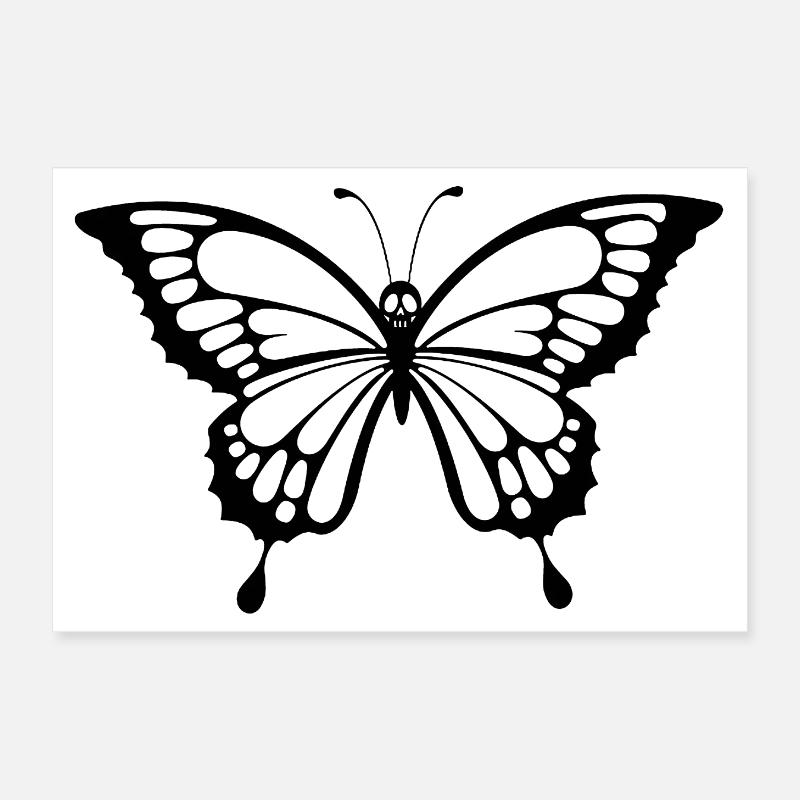 Crâne et papillon noir Poster 30 x 20 cm