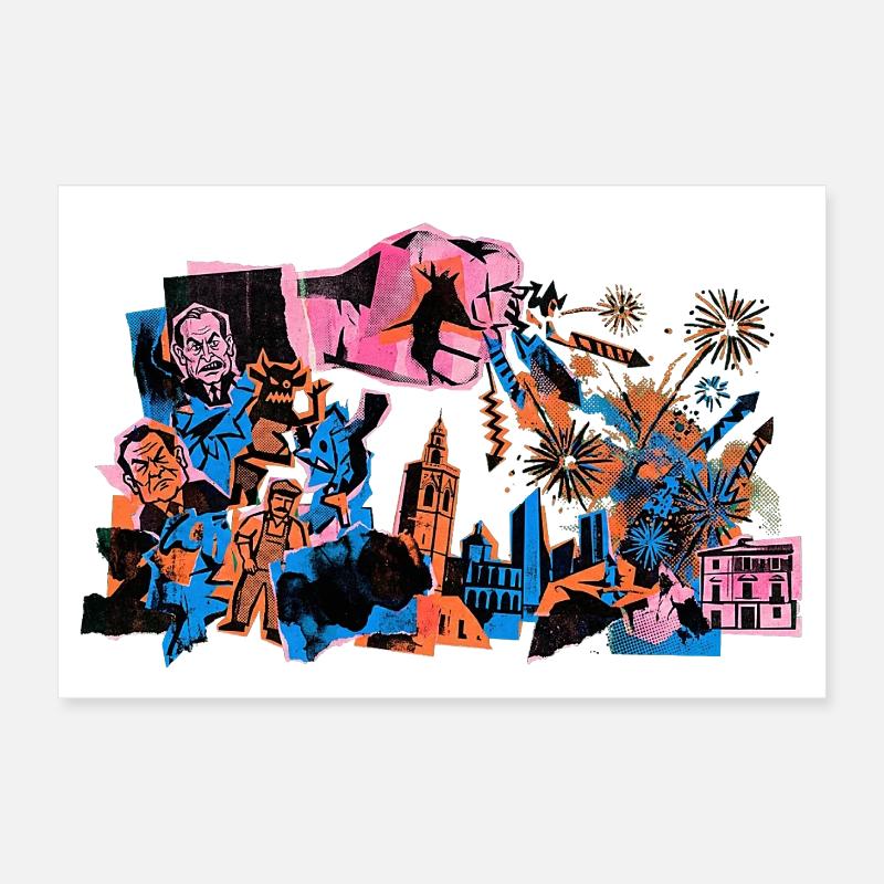 Risographe de feux d’artifice Fallas de Valencia Poster 30 x 20 cm