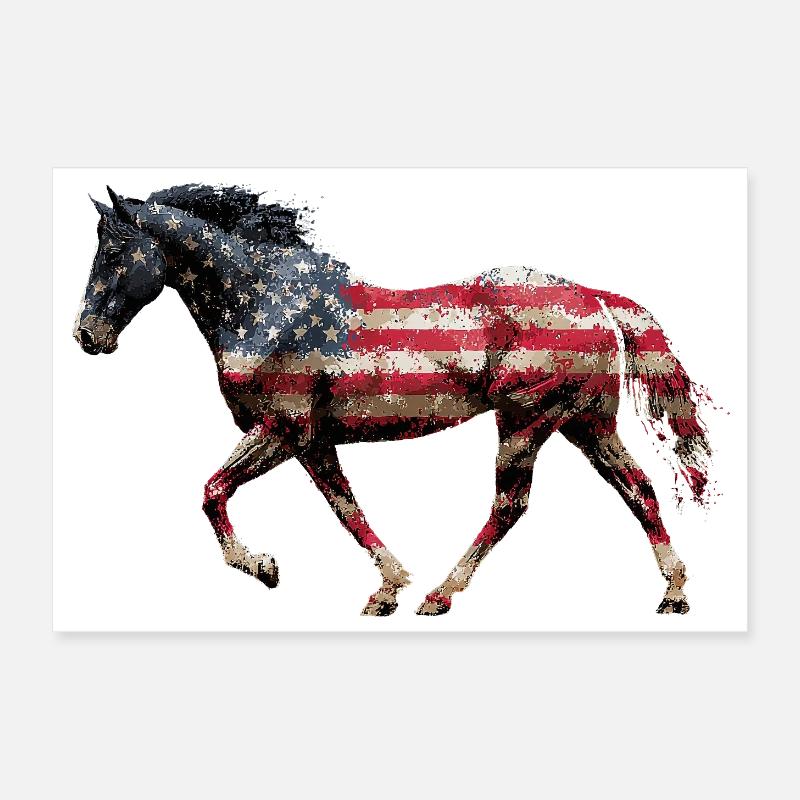 Drapeau des États-Unis de cheval Poster 30 x 20 cm