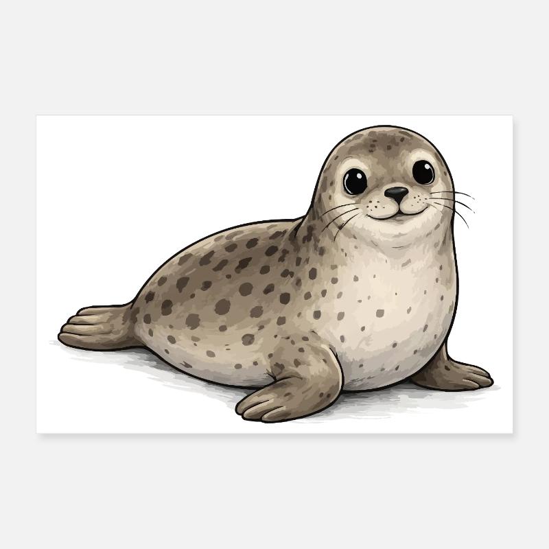 Seal Cartoon Cute Animal Pattern Poster 12" x 8" (30x20 cm)