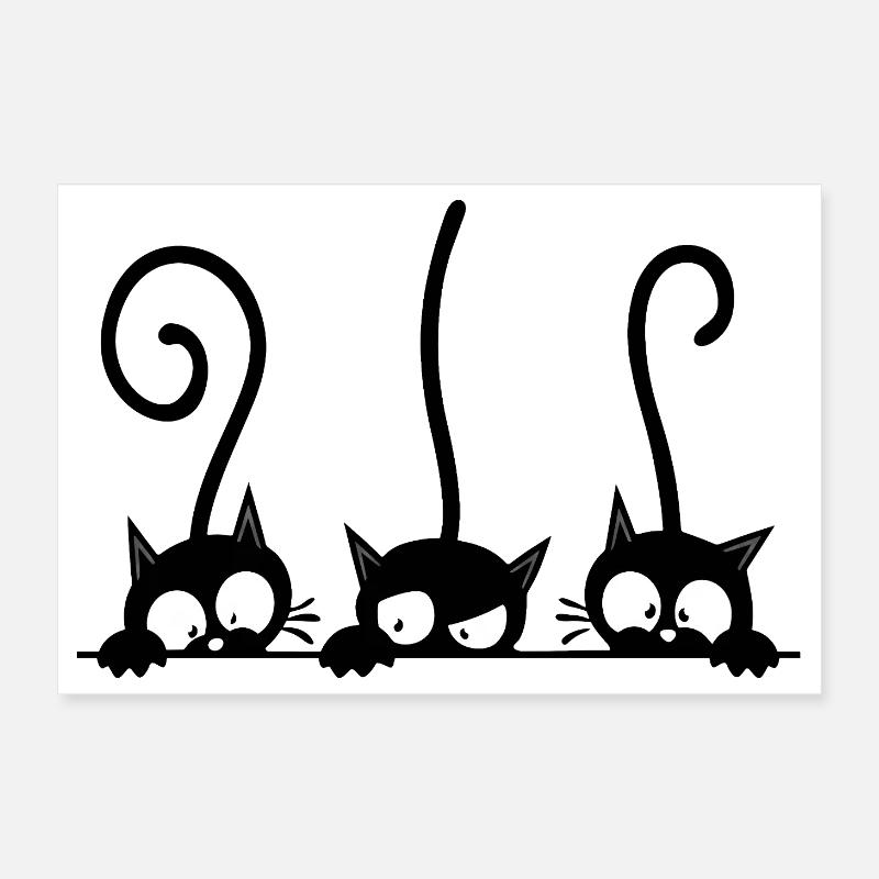 Three curious black cats Poster 12" x 8" (30x20 cm)