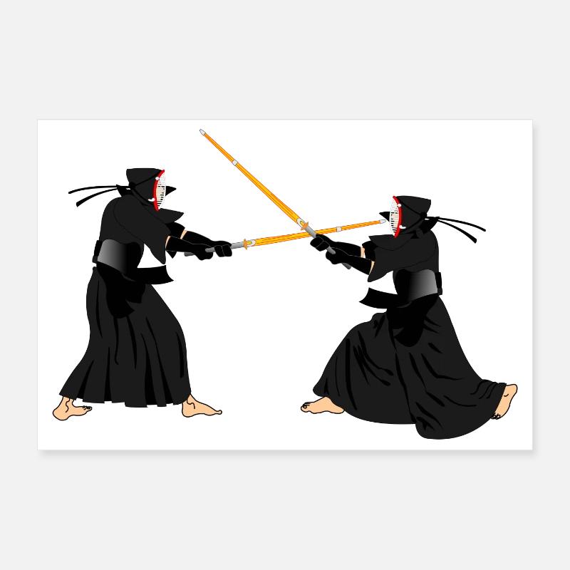 Deux kendoka dans un combat de Kendo Poster 30 x 20 cm
