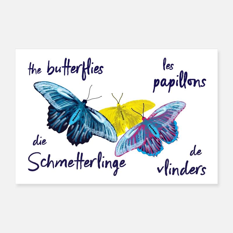 Papillons colorés, 4 langues Poster 30 x 20 cm