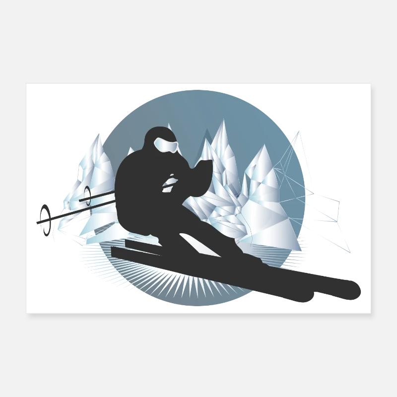 Skifahrer in den Bergen im Winterurlaub oder Sport Poster 30x20 cm