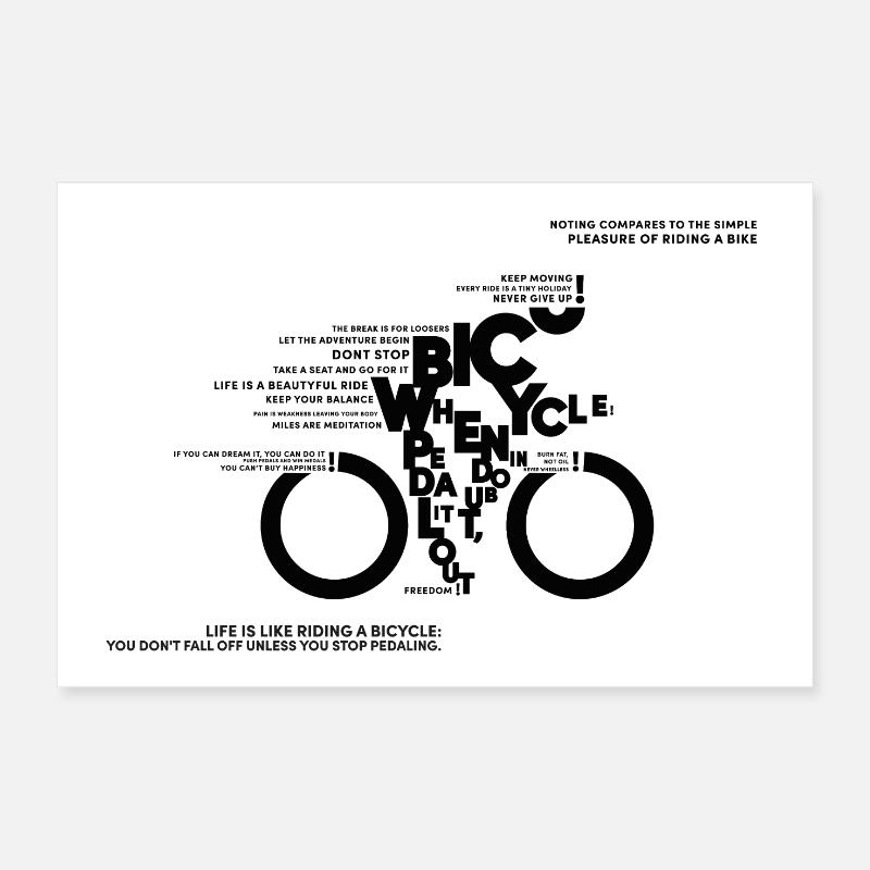 Bicycle Typodesign - Vélo, Amour de vélo, Citations Poster 30 x 20 cm