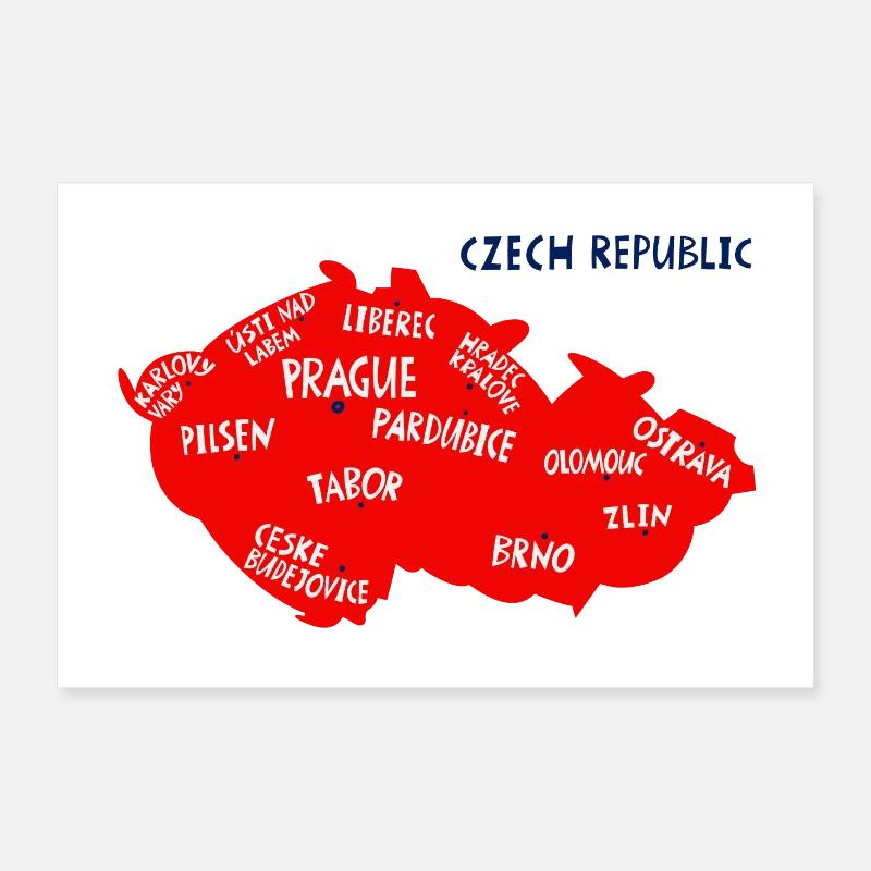 Karte der Tschechischen Republik mit Städten Poster 30x20 cm