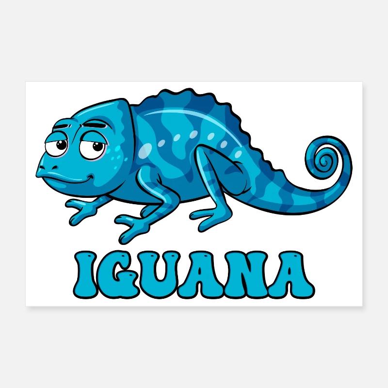 Dessin animé d’iguane bleu avec texte d’iguane Poster 30 x 20 cm