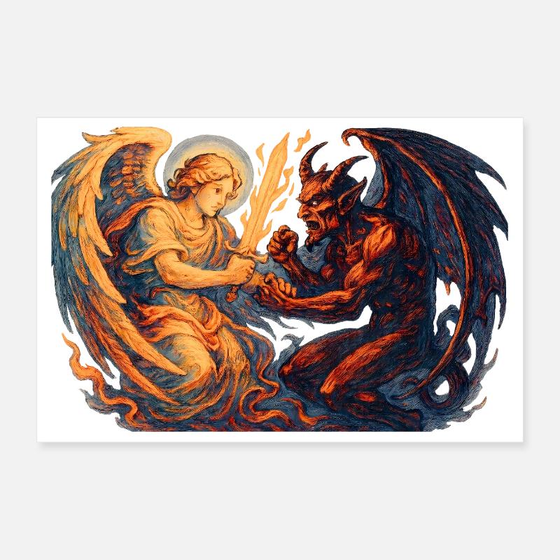 Celestial Archangel vs Infernal Beast Poster 12" x 8" (30x20 cm)
