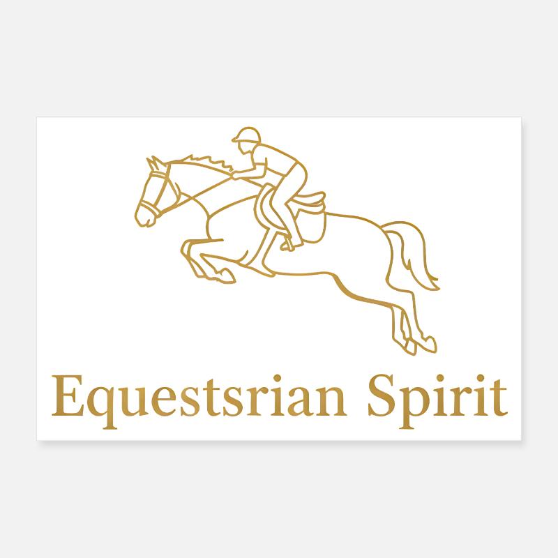 Elégant cavalier de saut d’obstacles en ligne dorée Poster 30 x 20 cm