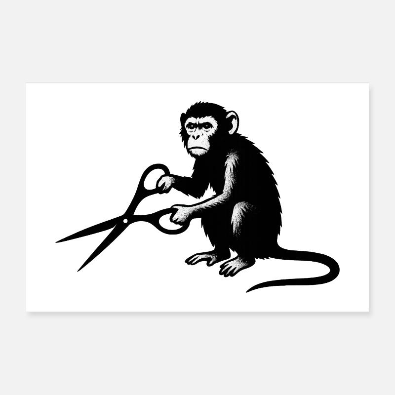 Affe mit Schere Silhouette Poster 30x20 cm
