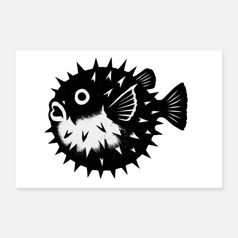 Contrast Puffer Fish with Spines - Poster 12" x 8" (30x20 cm) - white