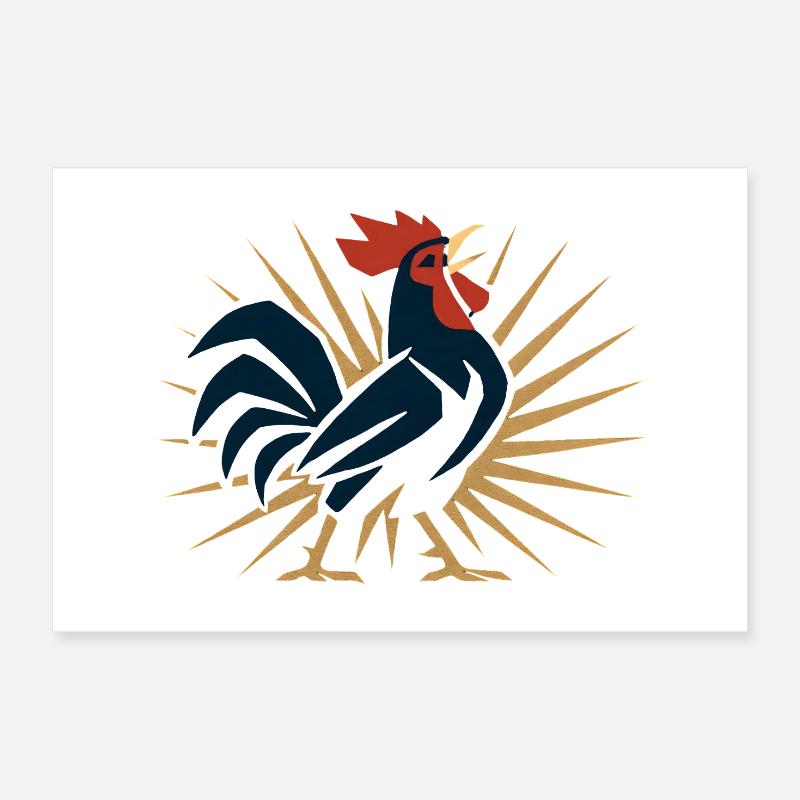 Rooster Sun Folk Art Poster 12" x 8" (30x20 cm)
