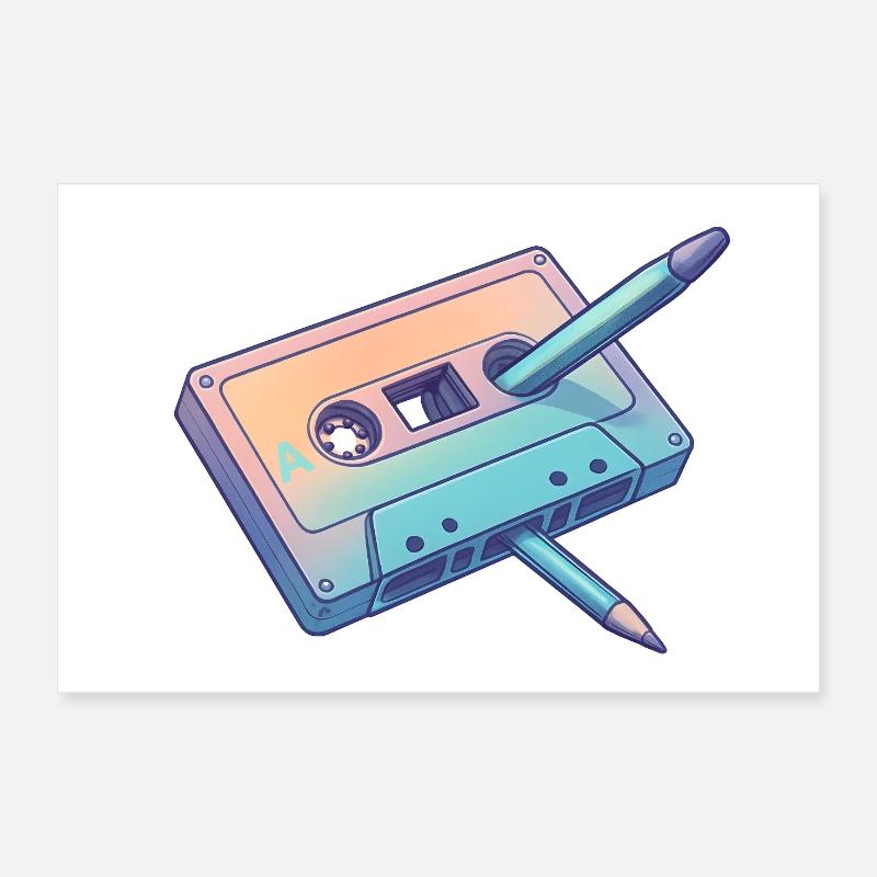 Retro Pastell Bleistift Kassette Poster 30x20 cm