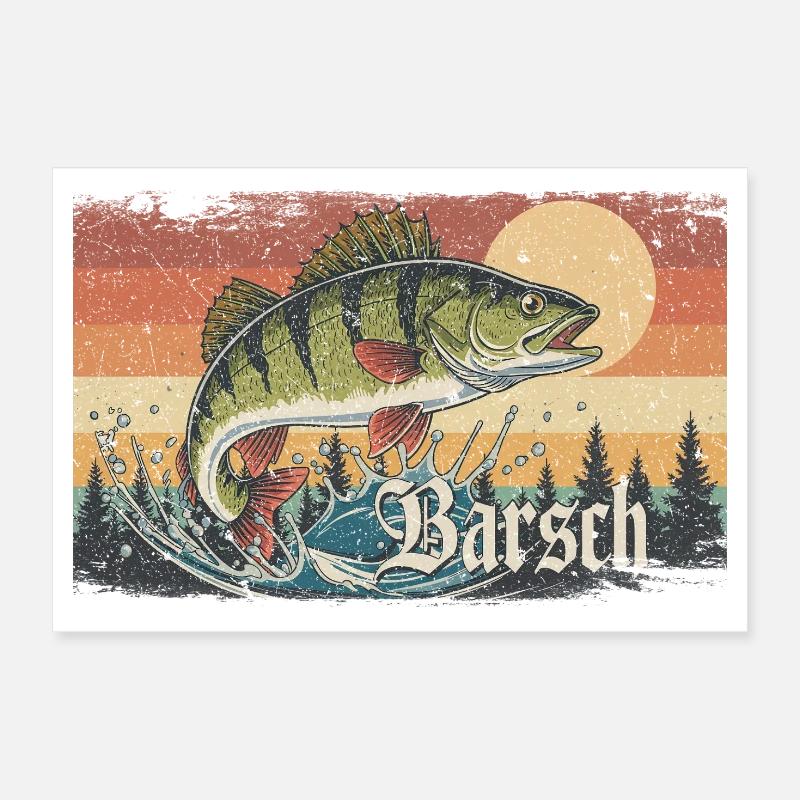 Pêche à la perche Pêche à la perche Pêcheur Nature Poster 30 x 20 cm