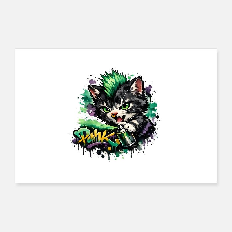 Graffiti Cat Spray Art Neon Poster 12" x 8" (30x20 cm)