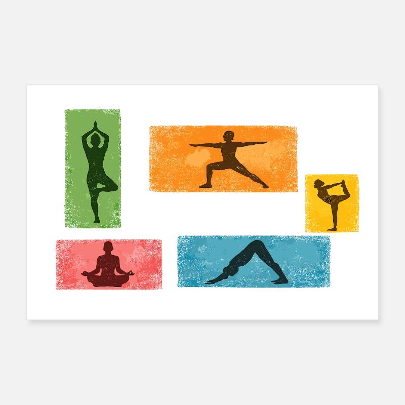 Silhouettes colorées de yoga Poster 30 x 20 cm