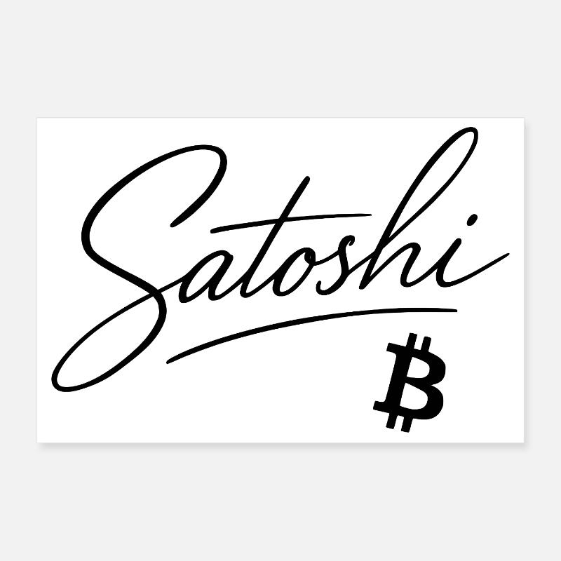 Satoshi Bitcoin Schriftzug Design Schwarz Poster 30x20 cm
