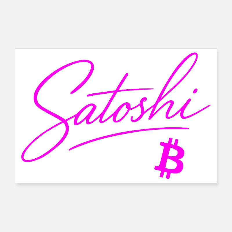 Typographie Satoshi Pink Neon Style Crypto Bitcoin Poster 30 x 20 cm