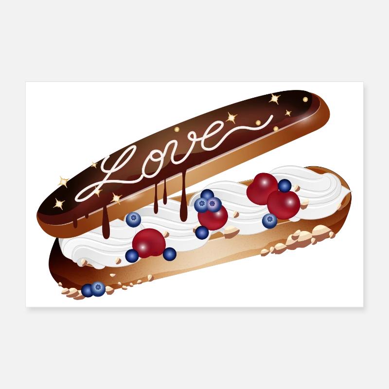 Illustration eines Eclairs mit Sahne und Liebe Poster 30x20 cm
