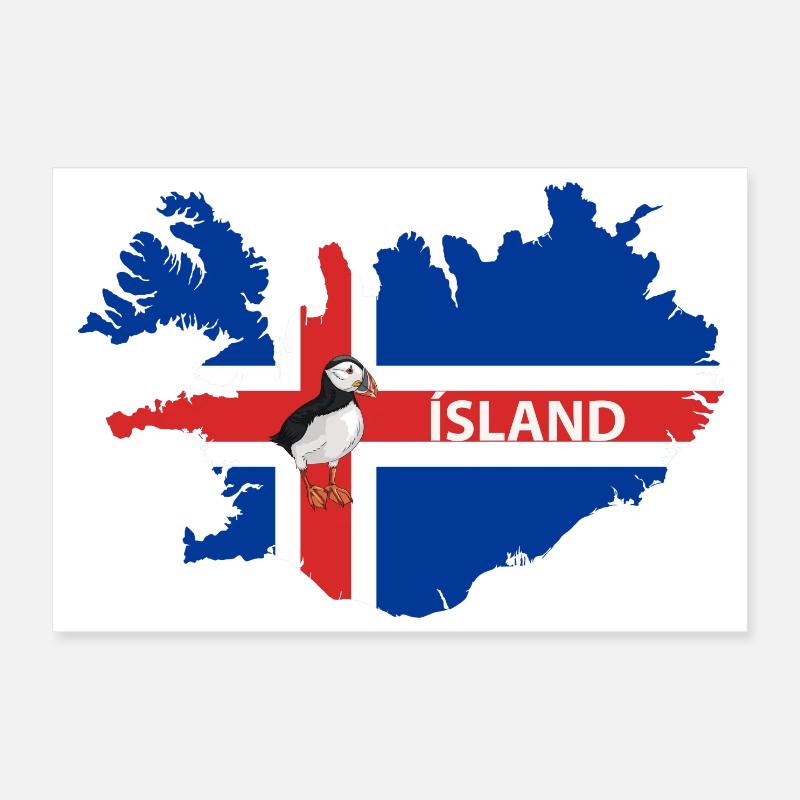 Drapeau de l’Islande Puffin Iceland Design Poster 30 x 20 cm