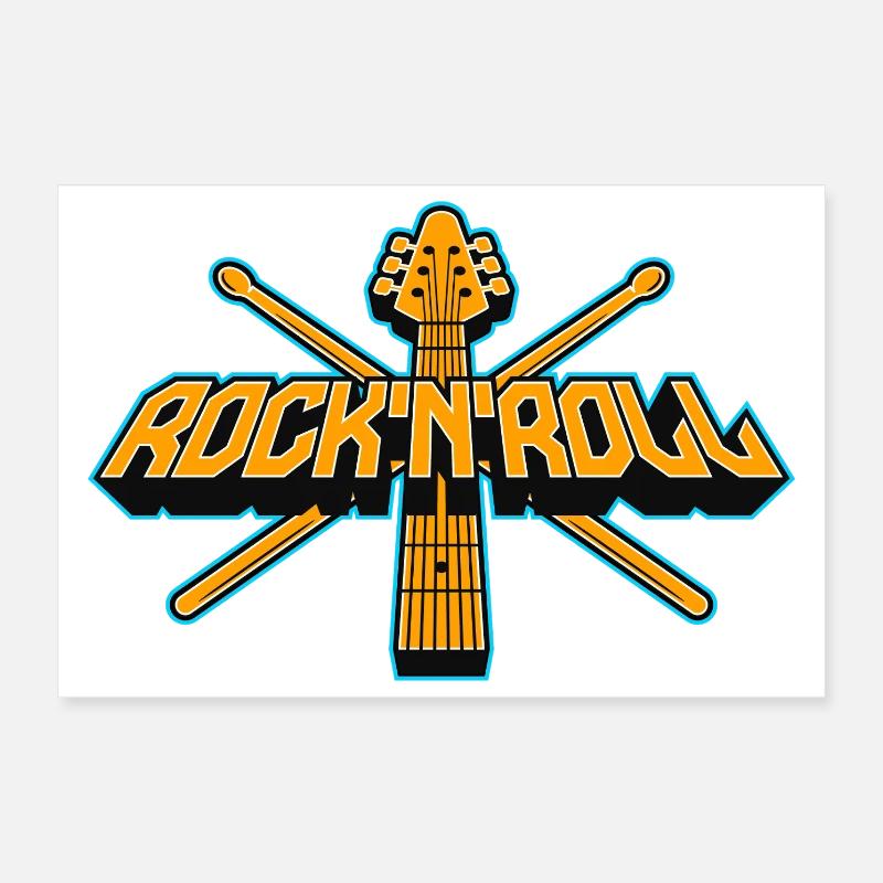 Retro Rock'n'Roll Guitar Emblem Poster 12" x 8" (30x20 cm)