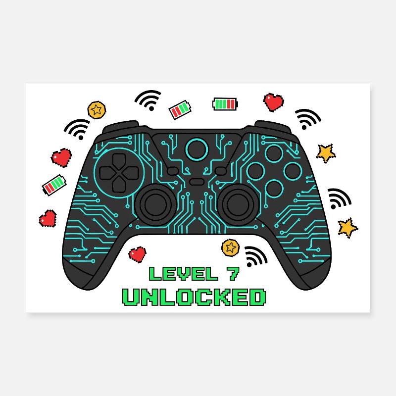 Level 7 Unlocked Gamer Controller Poster 30x20 cm
