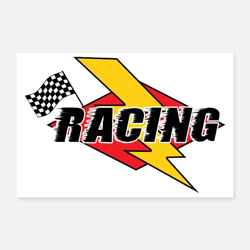 Éclair de course et drapeau Poster 30 x 20 cm