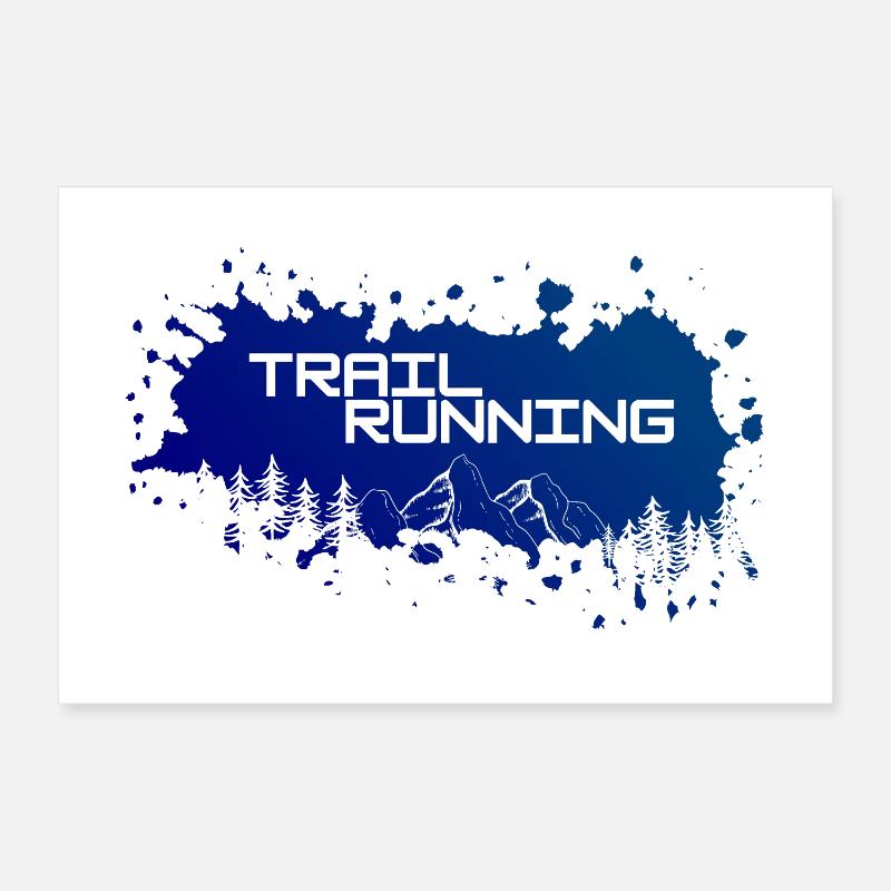 Trail running, montagnes et forêt de touches blanches de couleurs Poster 30 x 20 cm