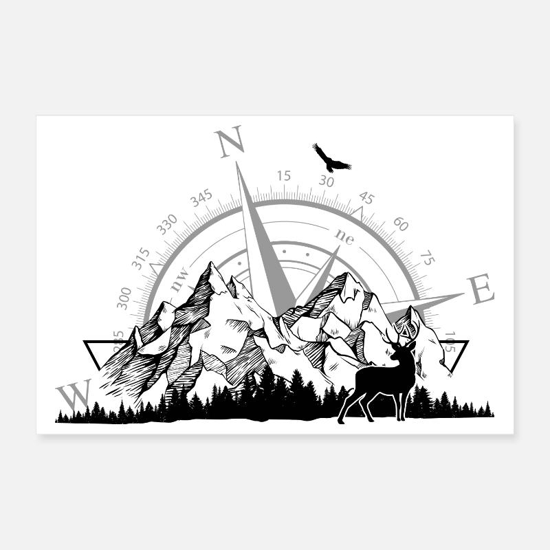 Compass Rose Minimalist Navy Grey Poster 12" x 8" (30x20 cm)