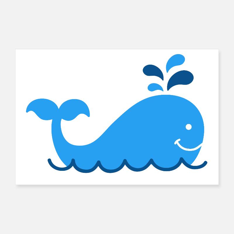 Nautic Design Blauwal Splash Karikatur - Poster 30x20 cm - Weiß