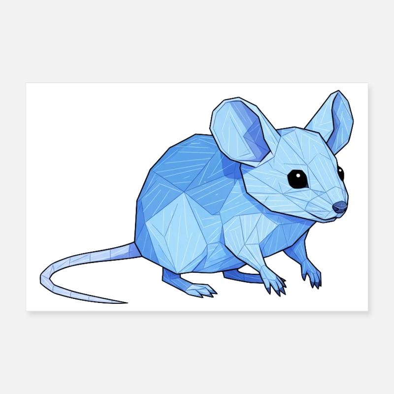 Blue Low-Poly Mouse Poster 12" x 8" (30x20 cm)