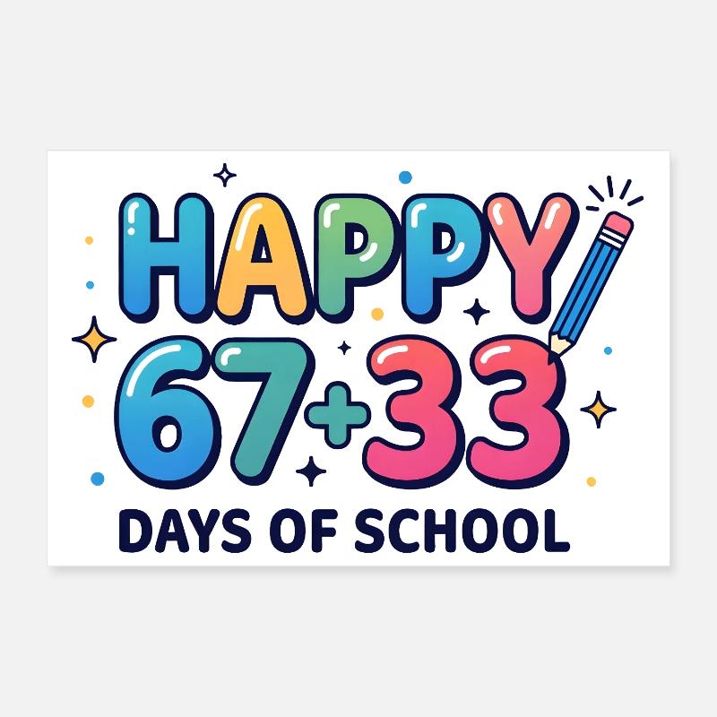 Happy 100 Days School Math Equation  Poster 12" x 8" (30x20 cm)