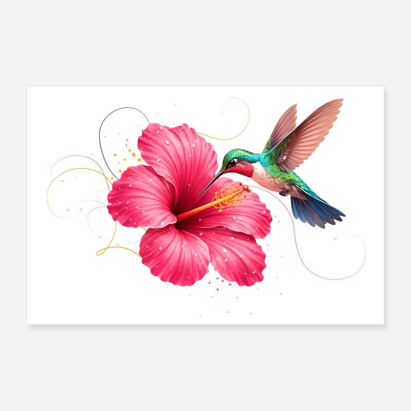 Hummingbird at hibiscus flower Poster 12" x 8" (30x20 cm)