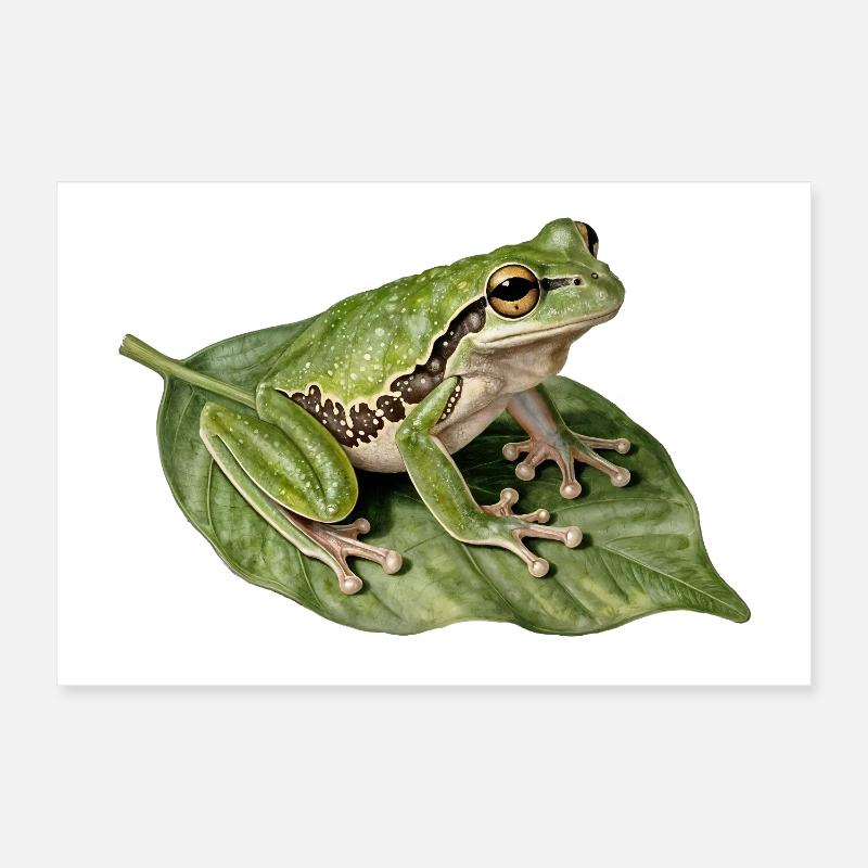 Green Frog on Leaf Poster 12" x 8" (30x20 cm)