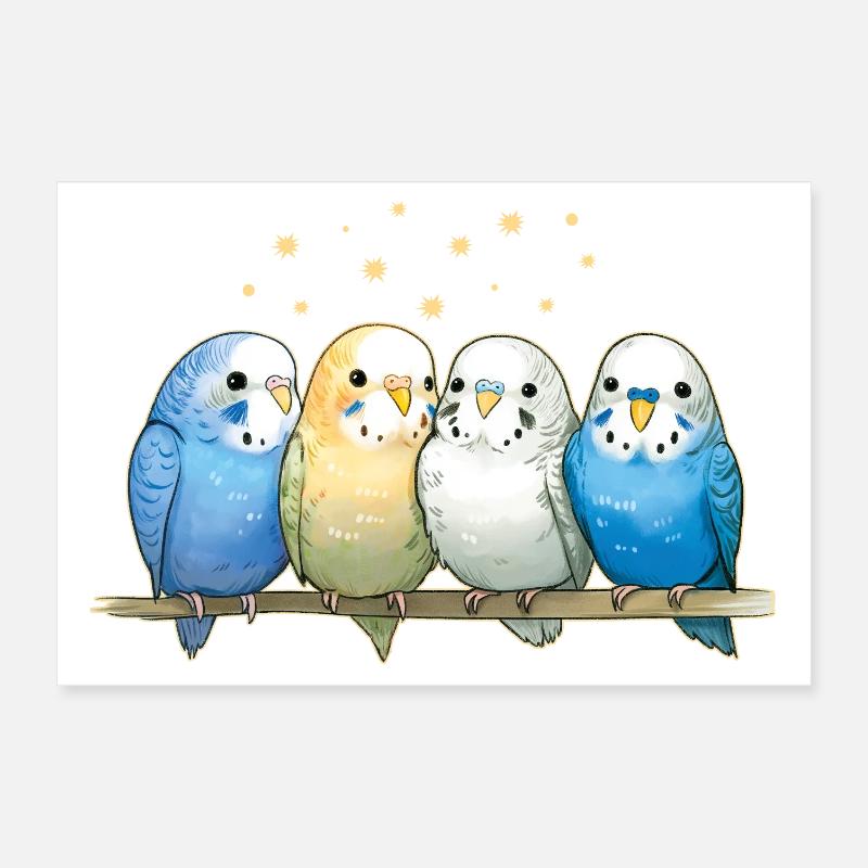 Budgie group Poster 12" x 8" (30x20 cm)