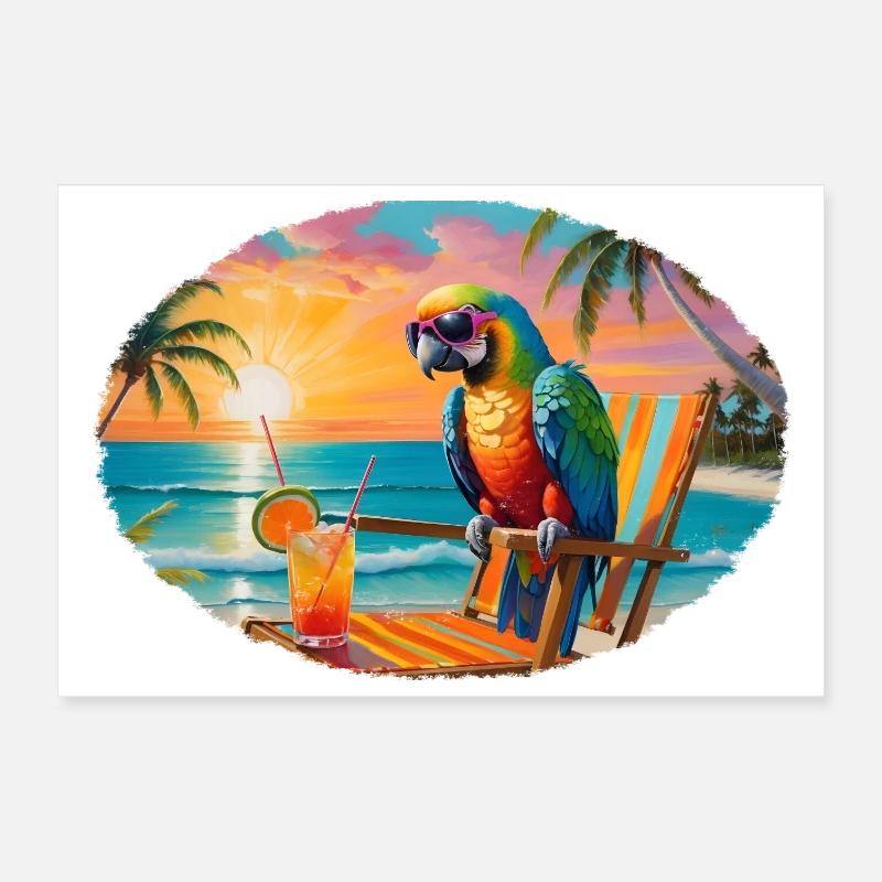Perroquet sur la plage au coucher du soleil Poster 30 x 20 cm