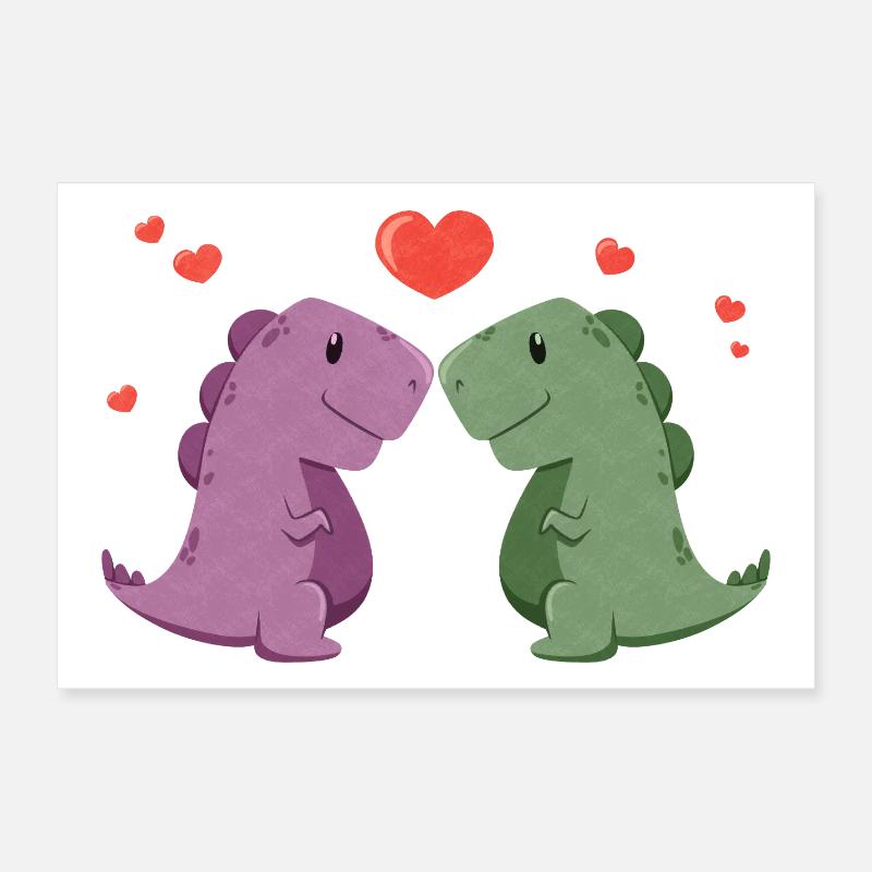Cute dinosaurs with a heart Poster 12" x 8" (30x20 cm)