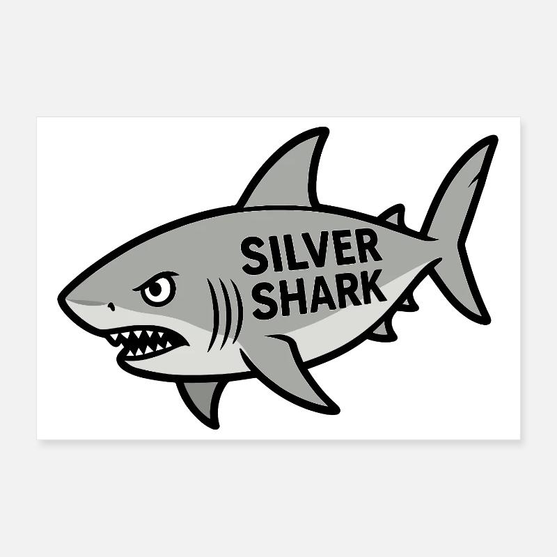 dessin animé requin argent texte requin poisson mer maléfique Poster 30 x 20 cm